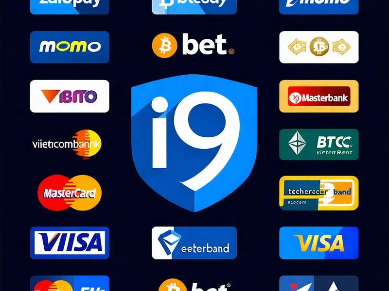 Hình ảnh đa dạng các phương thức thanh toán trực tuyến phổ biến và an toàn, như ví điện tử, ngân hàng, thẻ tín dụng, thể hiện sự tiện lợi và đáng tin cậy khi giao dịch tại i9bet