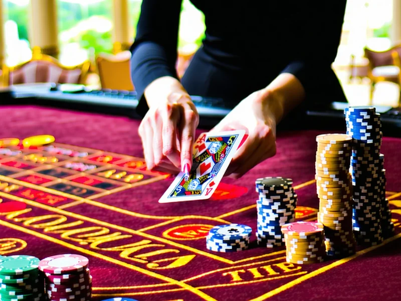 Hình ảnh bàn Baccarat sôi động với các lá bài và chip cược tại i9bet