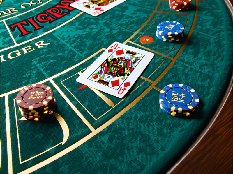 Hình ảnh bàn Rồng Hổ với hai lá bài lớn và các cửa cược Rồng, Hổ, Hòa tại i9bet