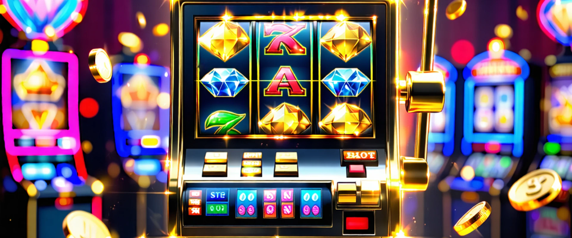 Máy đánh bạc i9bet, i9bet41 với biểu tượng chiến thắng và tiền vàng