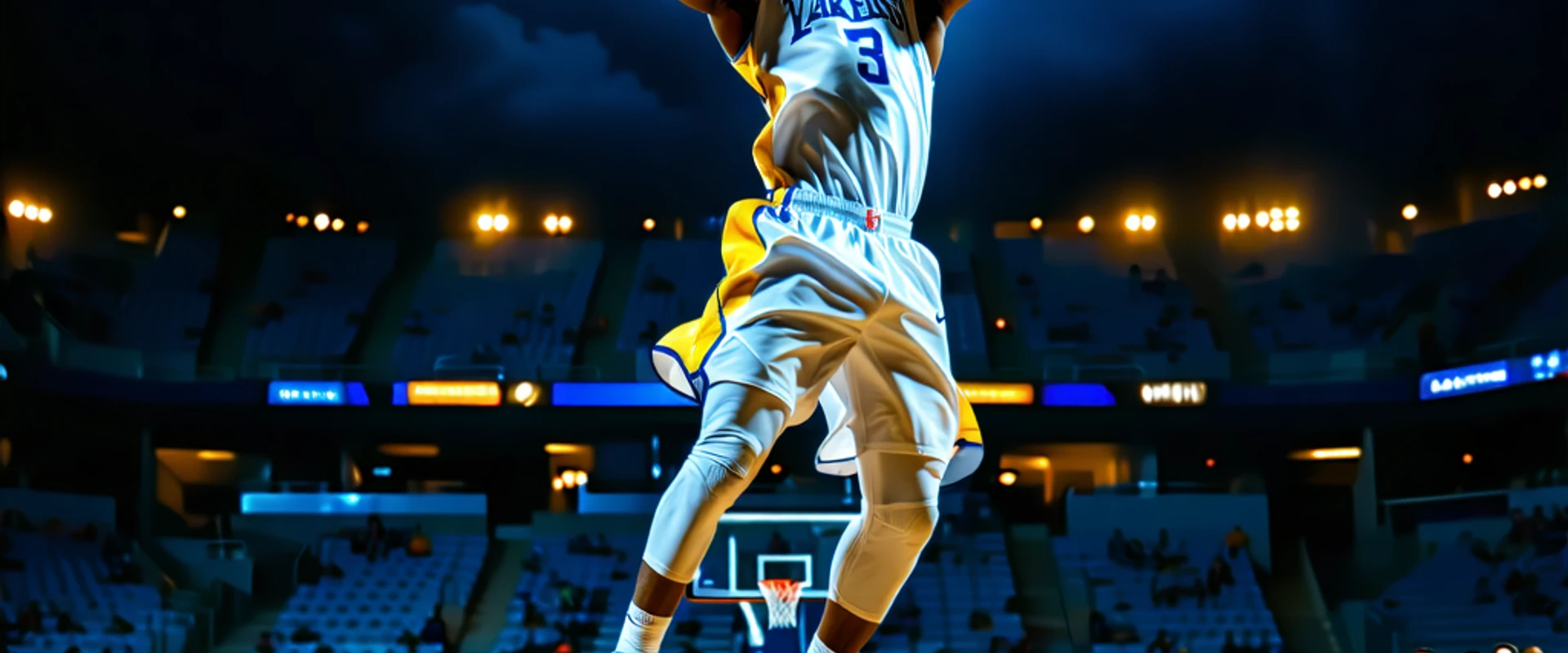 Sân bóng rổ với đèn sáng, cầu thủ đang ném bóng, thể hiện sự sôi động của cá cược bóng rổ tại i9bet, i9bet41, nhà cái uy tín