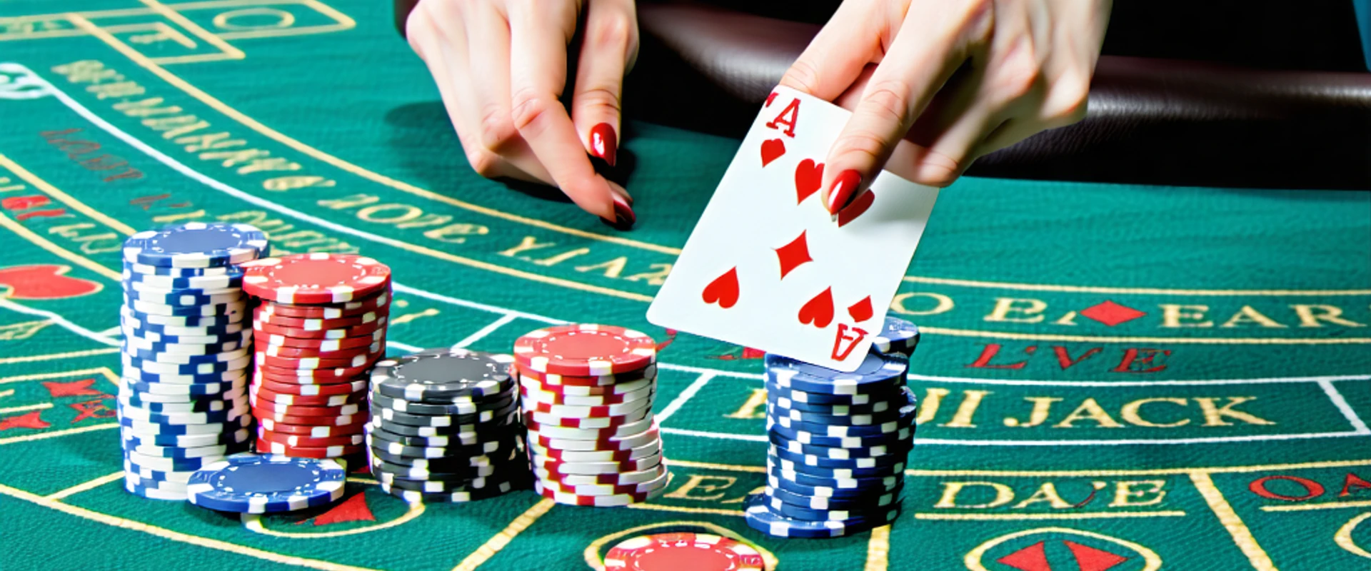 Hình ảnh bàn Blackjack trực tuyến với người chia bài thật tại i9bet, thể hiện sự chuyên nghiệp và cơ hội chiến thắng