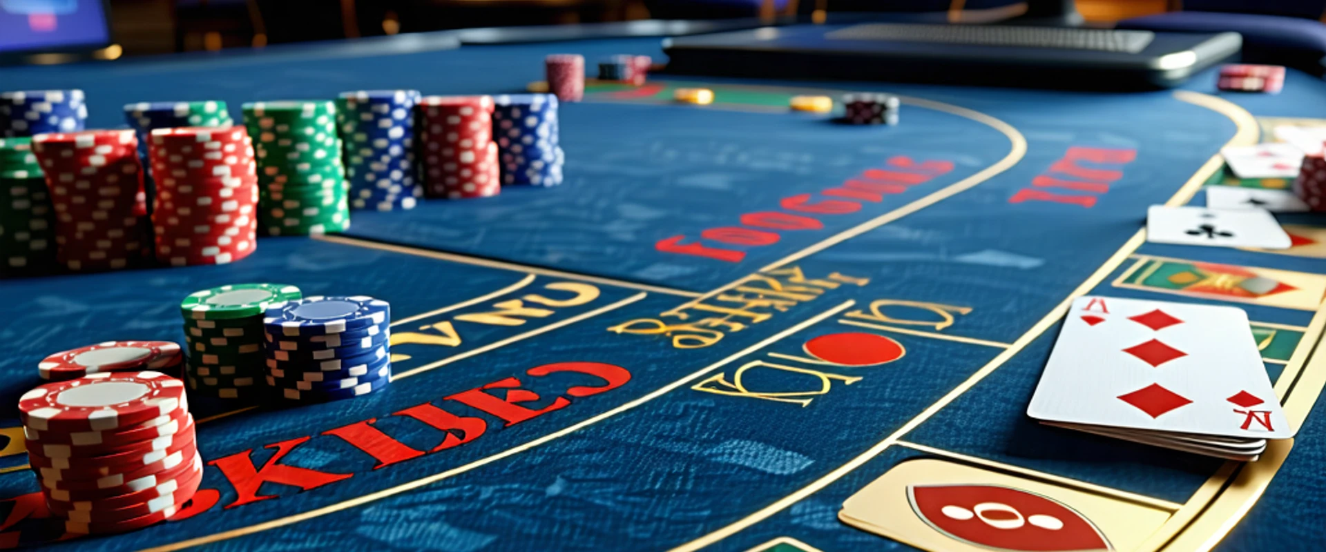 Hình ảnh bàn poker với chip và quân bài, thể hiện chiến thuật Texas Hold'em nâng cao tại i9bet