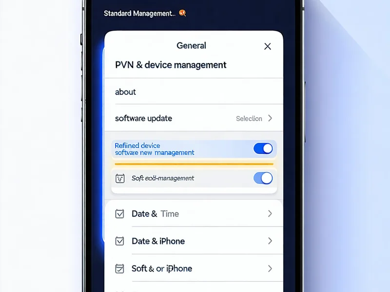 Giao diện cài đặt chung của iOS, hiển thị tùy chọn 'Quản lý VPN & Thiết bị', là bước quan trọng để cấp quyền cho ứng dụng i9bet.