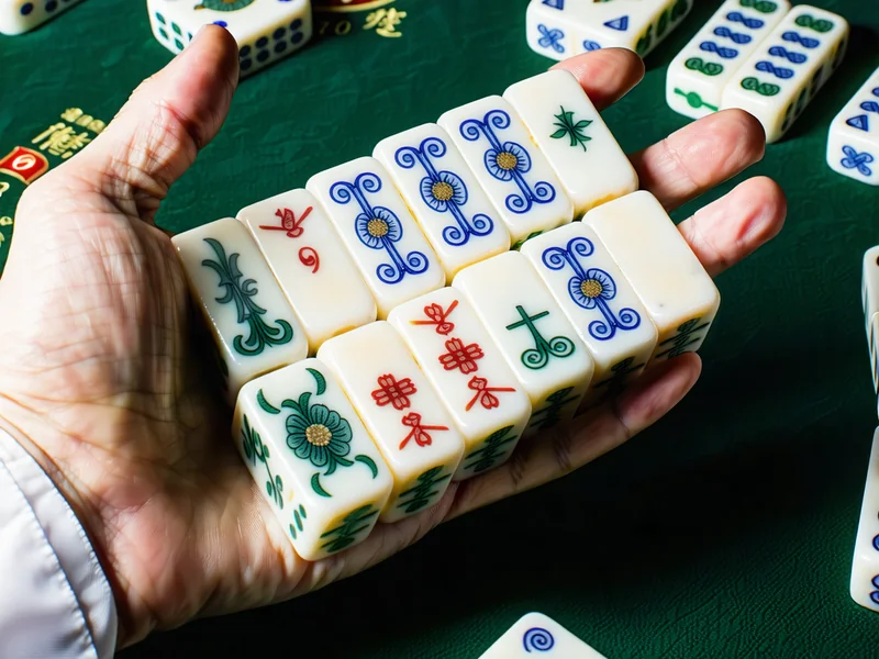 Một ví dụ về bộ bài mạt chược đã ù với 4 phỏm và 1 cặp mắt, thể hiện sự sắp xếp chiến lược và các quân bài đẹp mắt trên bàn chơi i9bet