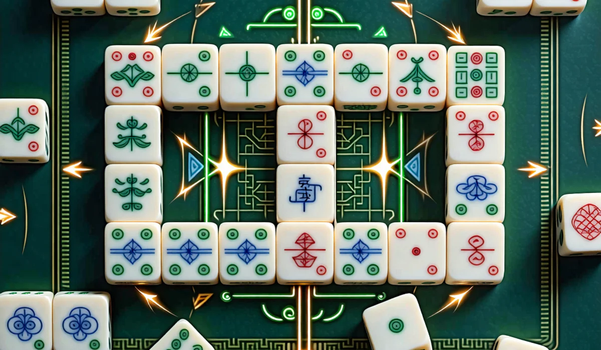 Bàn mạt chược với các quân bài được sắp xếp chiến lược, minh họa quá trình tư duy và ra quyết định của người chơi i9bet