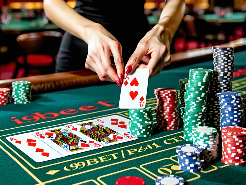 Giao diện casino trực tuyến của i9bet, i9bet41 với bàn Baccarat, dealer xinh đẹp và chip cược, thể hiện sự chuyên nghiệp và uy tín.