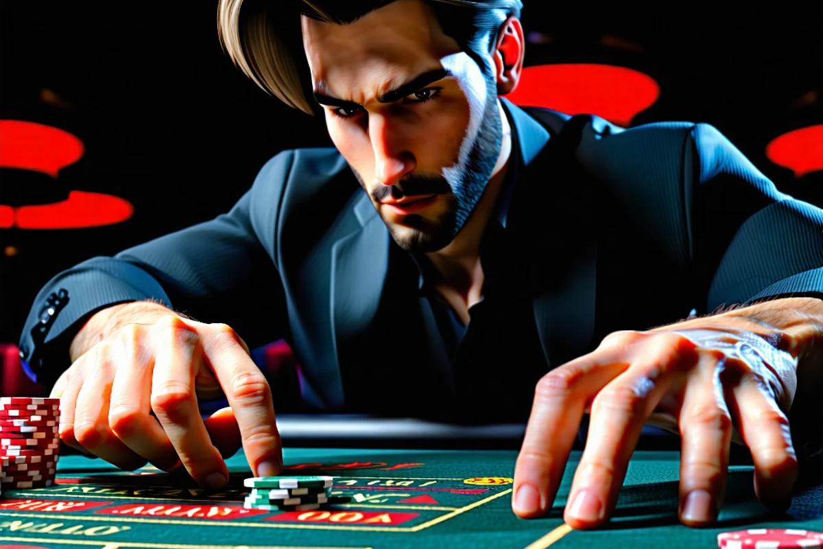 Một người chơi Blackjack đang tập trung cao độ vào ván bài, thể hiện sự am hiểu chiến lược và quản lý vốn hiệu quả tại i9bet.