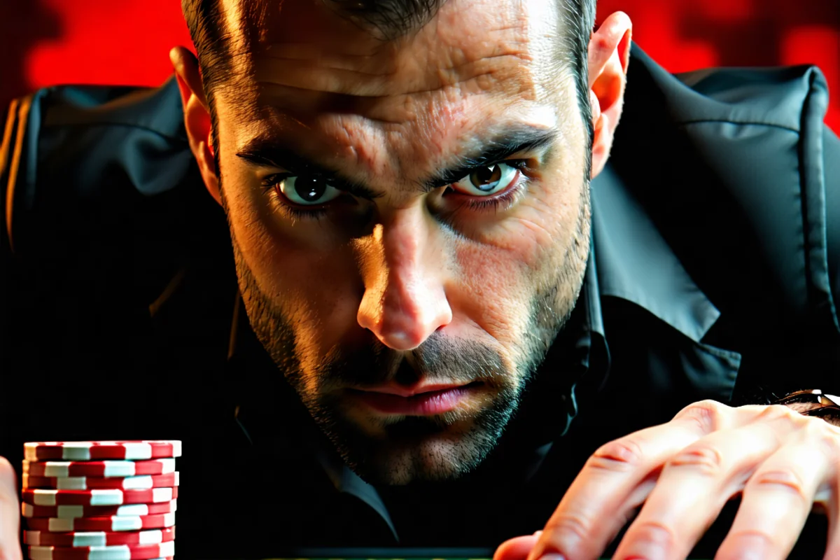 Hình ảnh người chơi poker tập trung quan sát đối thủ, thể hiện kỹ năng đọc bài và phân tích tâm lý tại i9bet