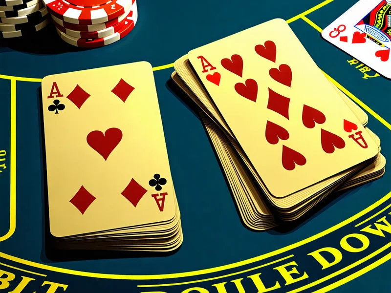 Minh họa hành động chia bài và nhân đôi trong Blackjack, với các tùy chọn chiến lược được đánh dấu rõ ràng, giúp người chơi i9bet hiểu rõ cách tối ưu hóa ván bài.
